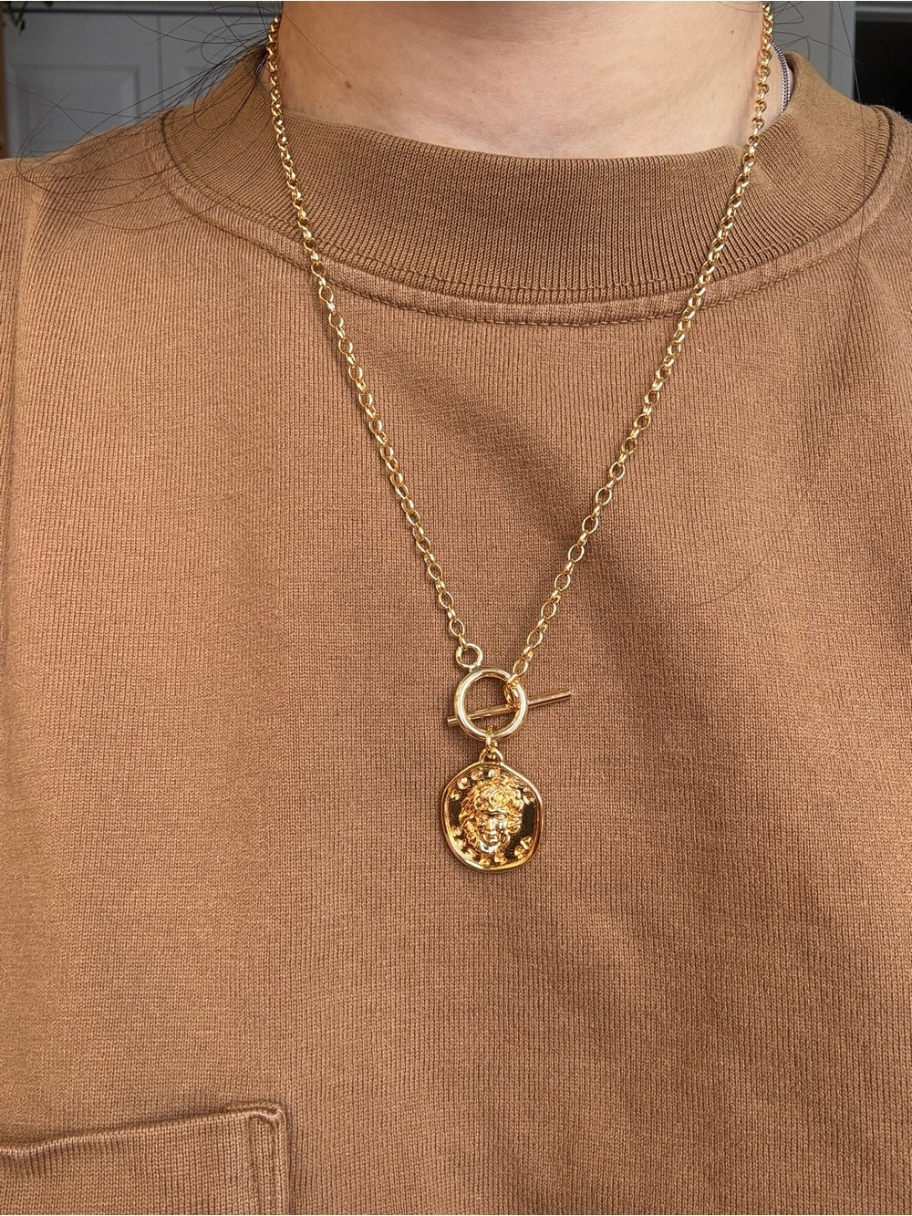 Gold Medallion Toggle Necklace - Picture 1 of 4